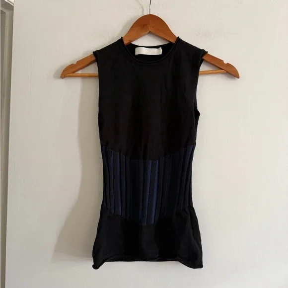 DION LEE Designer Blue/Black Two Tone Bone Corset Wool Blend Tank Top size 4 - Picture 7 of 12